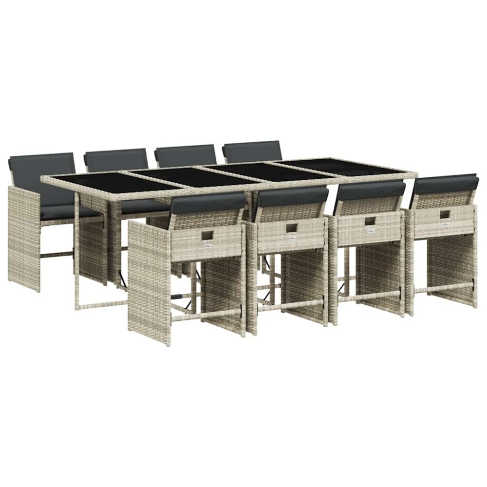 vidaXL Set mobilier grădină cu perne, 9 piese, gri deschis, poliratan