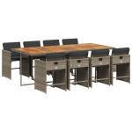 vidaXL Set mobilier grădină cu perne, 9 piese, gri, poliratan