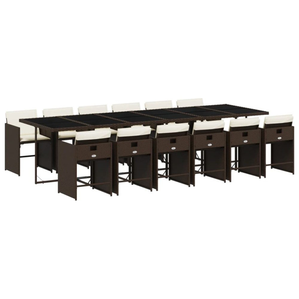 vidaXL Set mobilier de grădină, 13 piese, maro, cu perne, poliratan