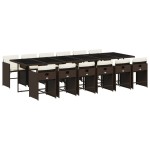 vidaXL Set mobilier de grădină, 13 piese, maro, cu perne, poliratan