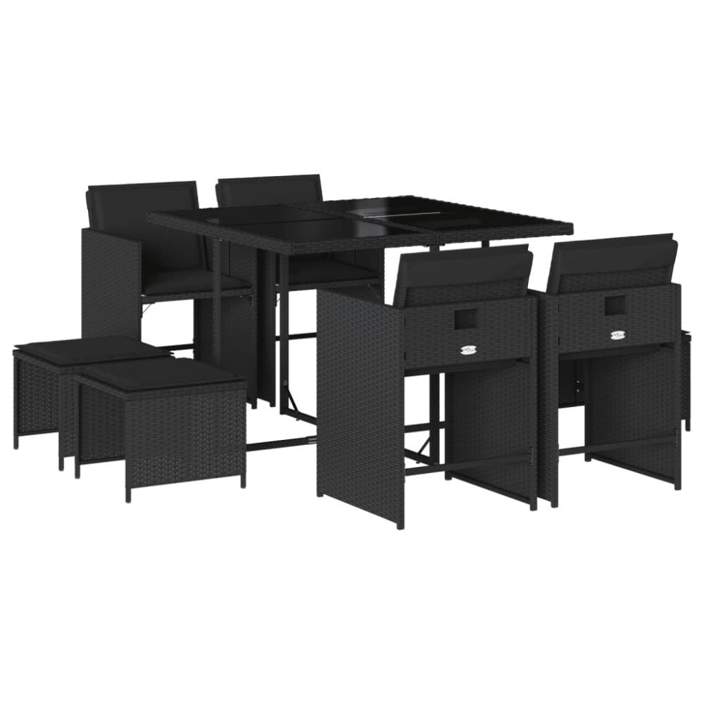 vidaXL Set mobilier de grădină cu perne, 9 piese, negru, poliratan