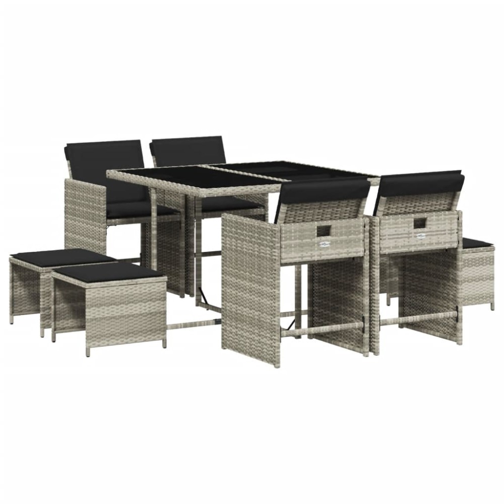 vidaXL Set mobilier grădină cu perne, 9 piese, gri deschis, poliratan