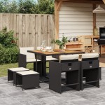 vidaXL Set mobilier de grădină cu perne, 9 piese, negru, poliratan vidaXL Set mobilier de grădină cu perne, 9 piese, negru, poliratan