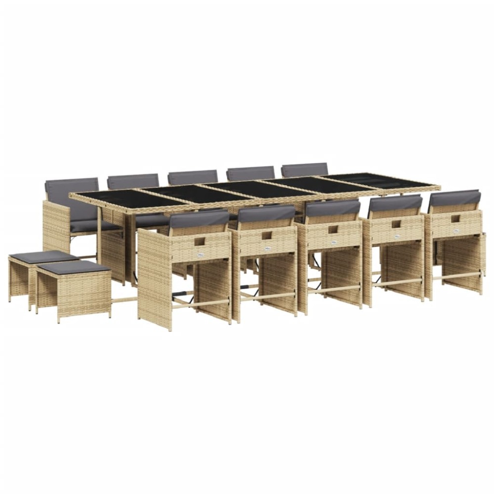 vidaXL Set mobilier grădină cu perne, 15 piese, bej combinat poliratan