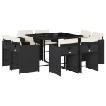 vidaXL Set mobilier de grădină cu perne, 9 piese, negru, poliratan