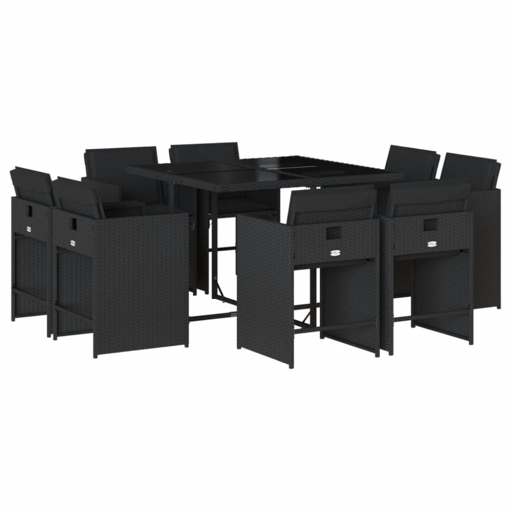vidaXL Set mobilier de grădină cu perne, 9 piese, negru, poliratan