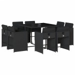 vidaXL Set mobilier de grădină cu perne, 9 piese, negru, poliratan