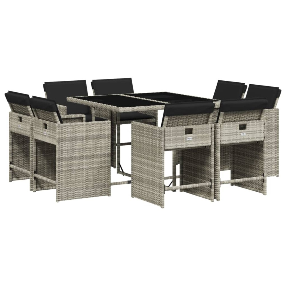 vidaXL Set mobilier grădină cu perne, 9 piese, gri deschis, poliratan