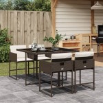 vidaXL Set mobilier de grădină, 5 piese, cu perne, maro, poliratan vidaXL Set mobilier de grădină, 5 piese, cu perne, maro, poliratan
