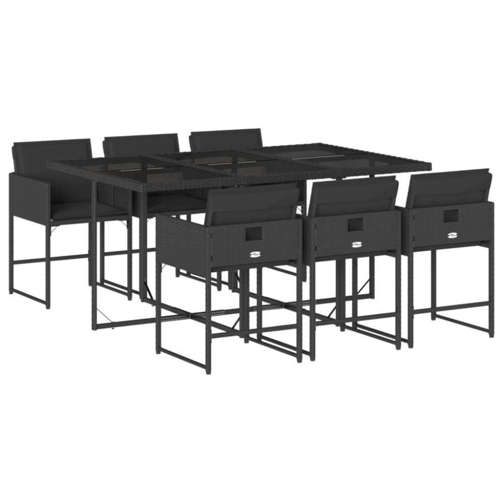 vidaXL Set mobilier de grădină cu perne, 7 piese, negru, poliratan