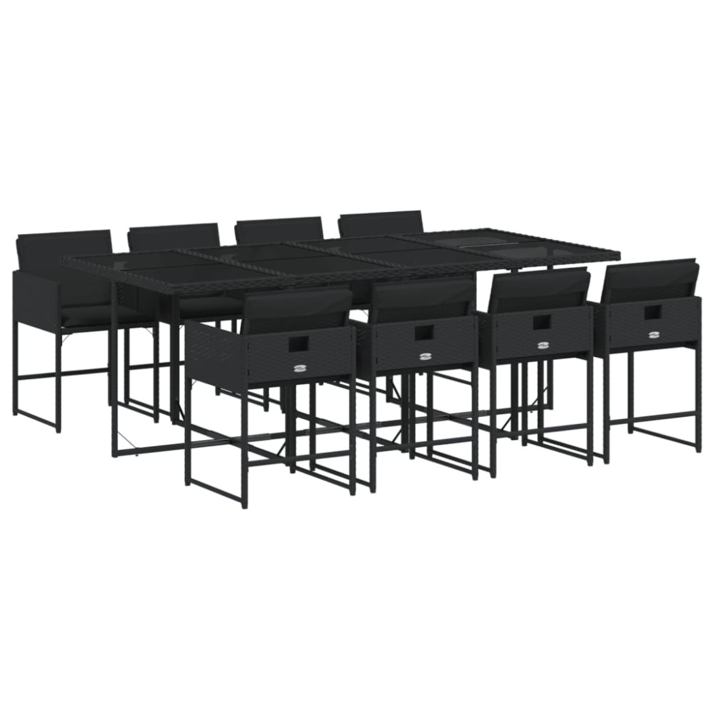 vidaXL Set mobilier de grădină cu perne, 9 piese, negru, poliratan