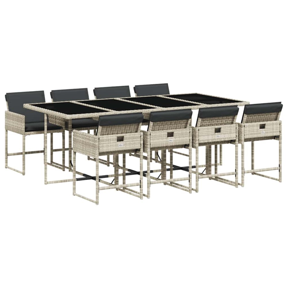 vidaXL Set mobilier grădină cu perne, 9 piese, gri deschis, poliratan