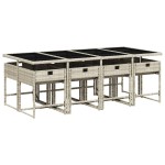 vidaXL Set mobilier grădină cu perne, 9 piese, gri deschis, poliratan