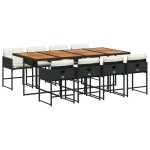 vidaXL Set mobilier de grădină cu perne, 9 piese, negru, poliratan