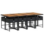 vidaXL Set mobilier de grădină cu perne, 9 piese, negru, poliratan