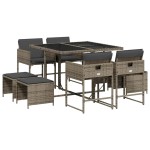 vidaXL Set mobilier grădină cu perne, 9 piese, gri, poliratan