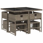vidaXL Set mobilier grădină cu perne, 9 piese, gri, poliratan