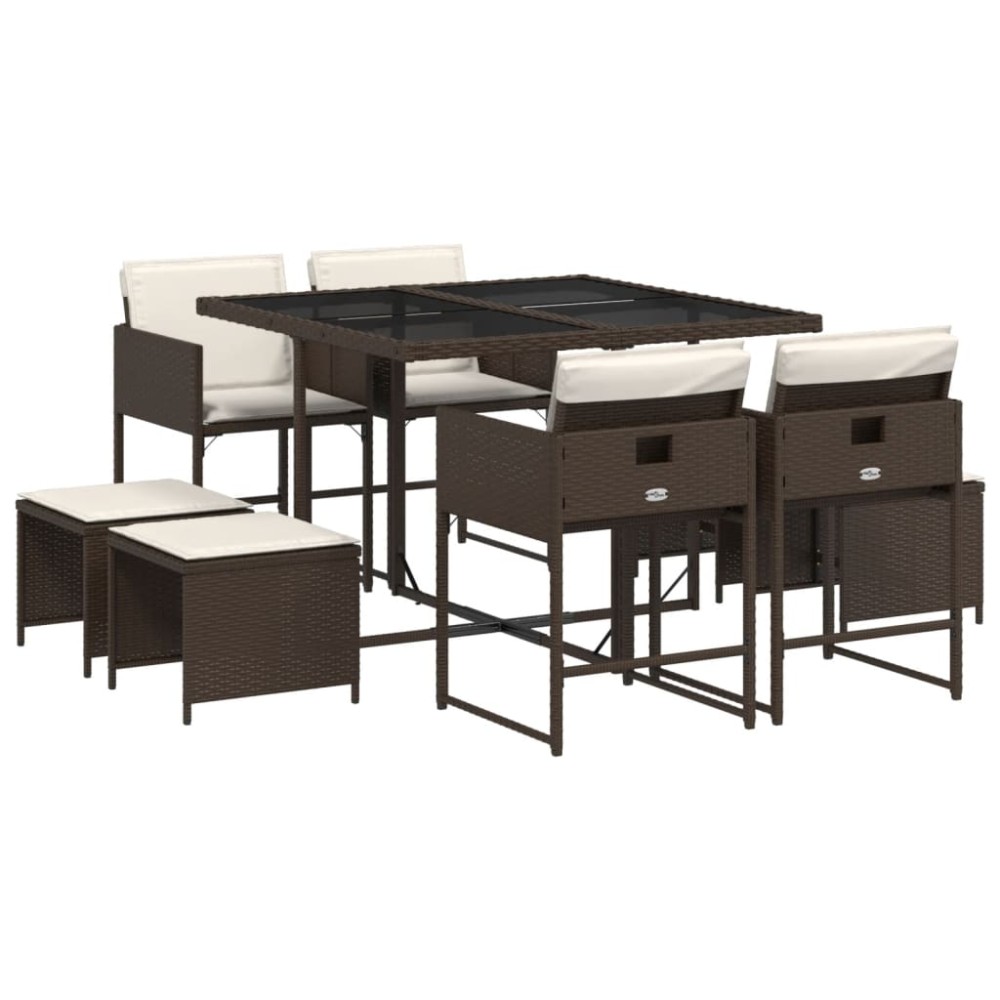 vidaXL Set mobilier de grădină cu perne, 9 piese, maro, poliratan