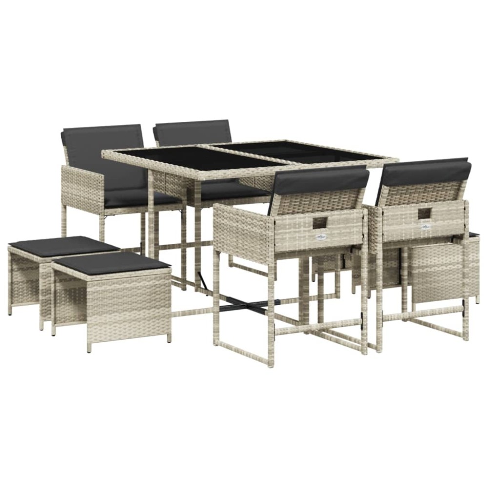 vidaXL Set mobilier grădină cu perne, 9 piese, gri deschis, poliratan