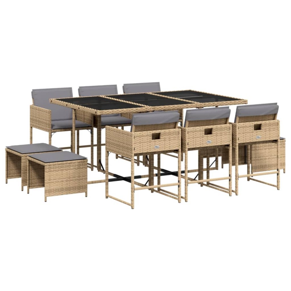 vidaXL Set mobilier grădină cu perne, 11 piese bej combinat poliratan