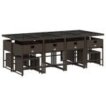 vidaXL Set mobilier de grădină, 13 piese, maro, cu perne, poliratan