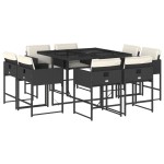 vidaXL Set mobilier de grădină cu perne, 9 piese, negru, poliratan