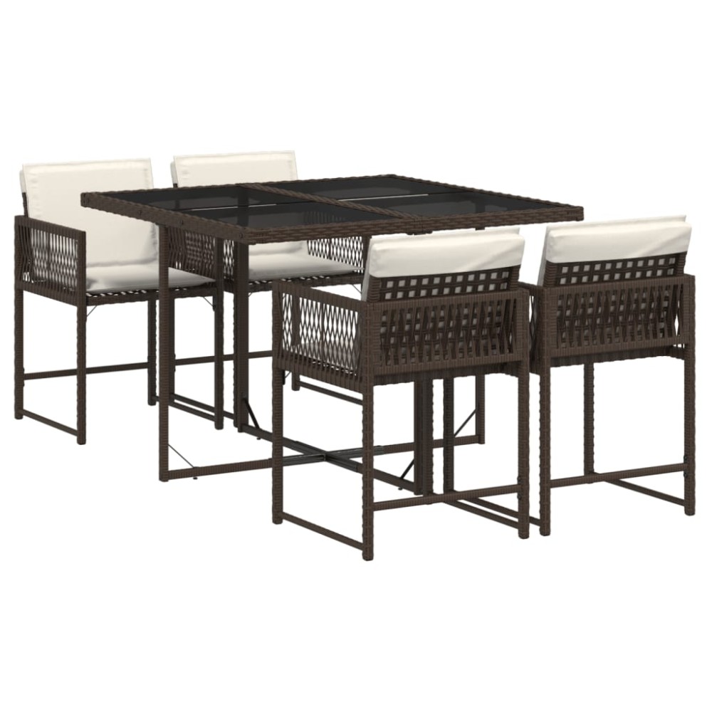 vidaXL Set mobilier de grădină, 5 piese, cu perne, maro, poliratan