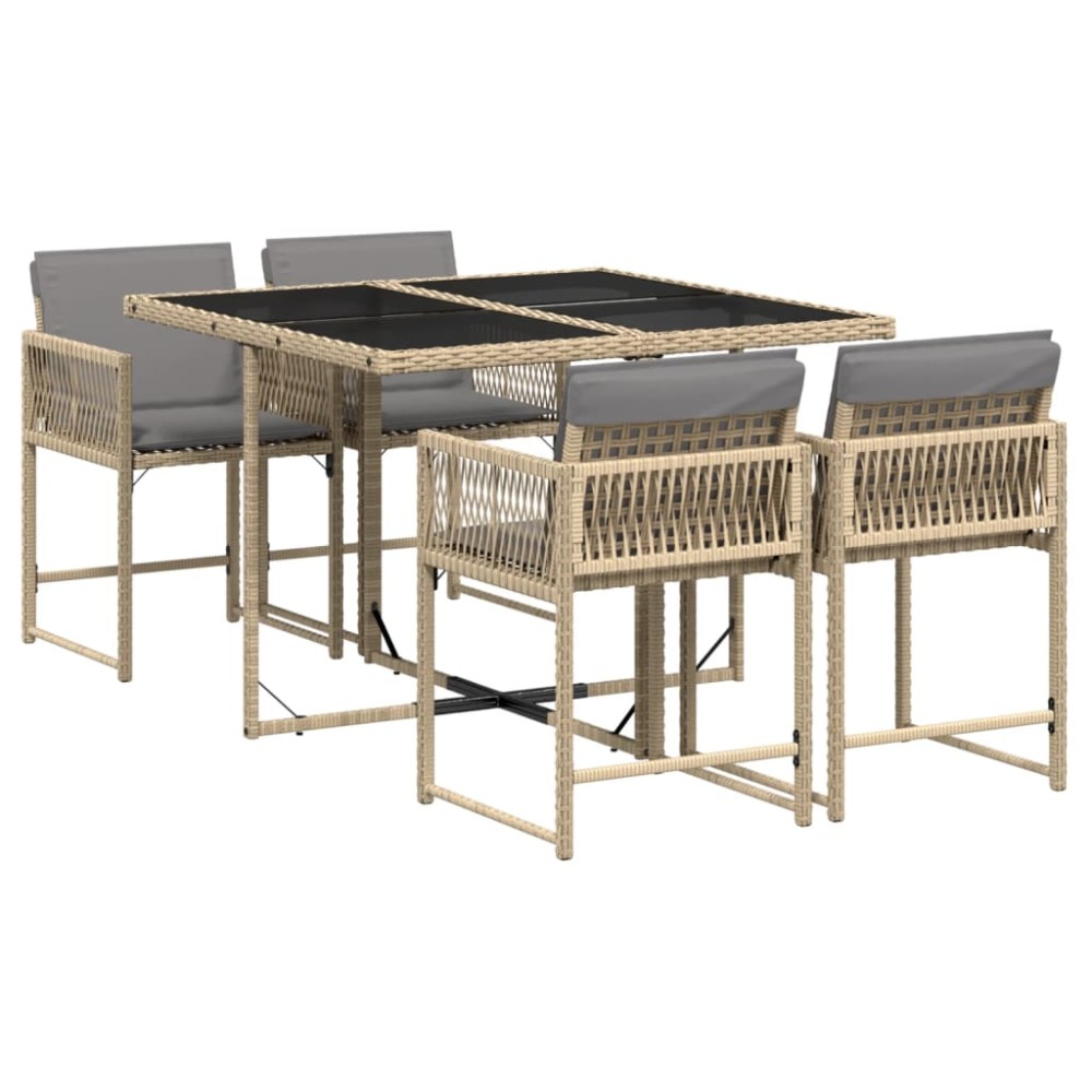 vidaXL Set mobilier pentru grădină, 5 piese, cu perne, bej, poliratan