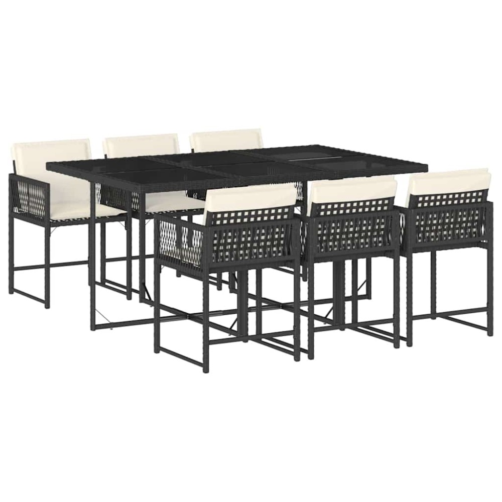 vidaXL Set mobilier de grădină cu perne, 7 piese, negru, poliratan