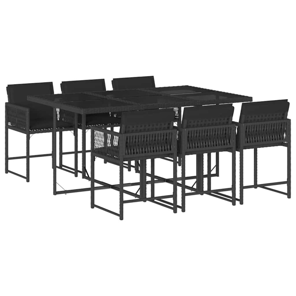 vidaXL Set mobilier de grădină cu perne, 7 piese, negru, poliratan