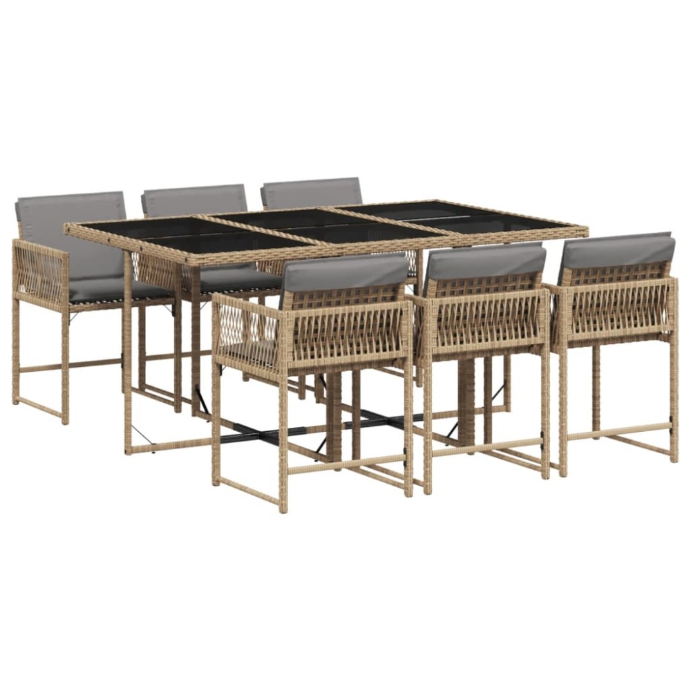vidaXL Set mobilier pentru grădină, 7 piese, cu perne, bej, poliratan
