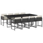 vidaXL Set mobilier de grădină cu perne, 9 piese, negru, poliratan