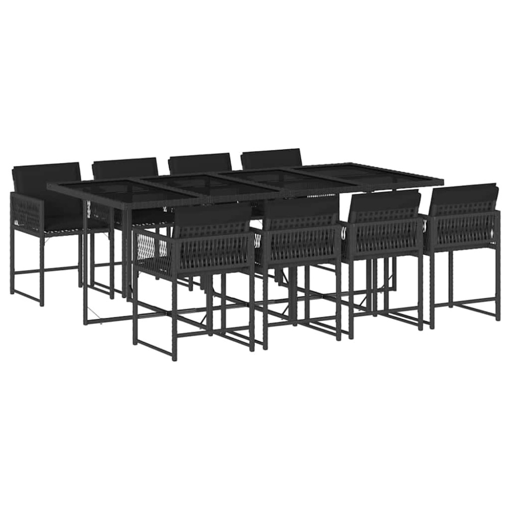 vidaXL Set mobilier de grădină cu perne, 9 piese, negru, poliratan