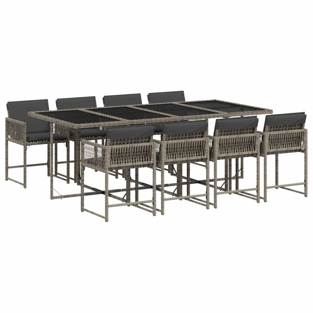 vidaXL Set mobilier grădină cu perne, 9 piese, gri, poliratan
