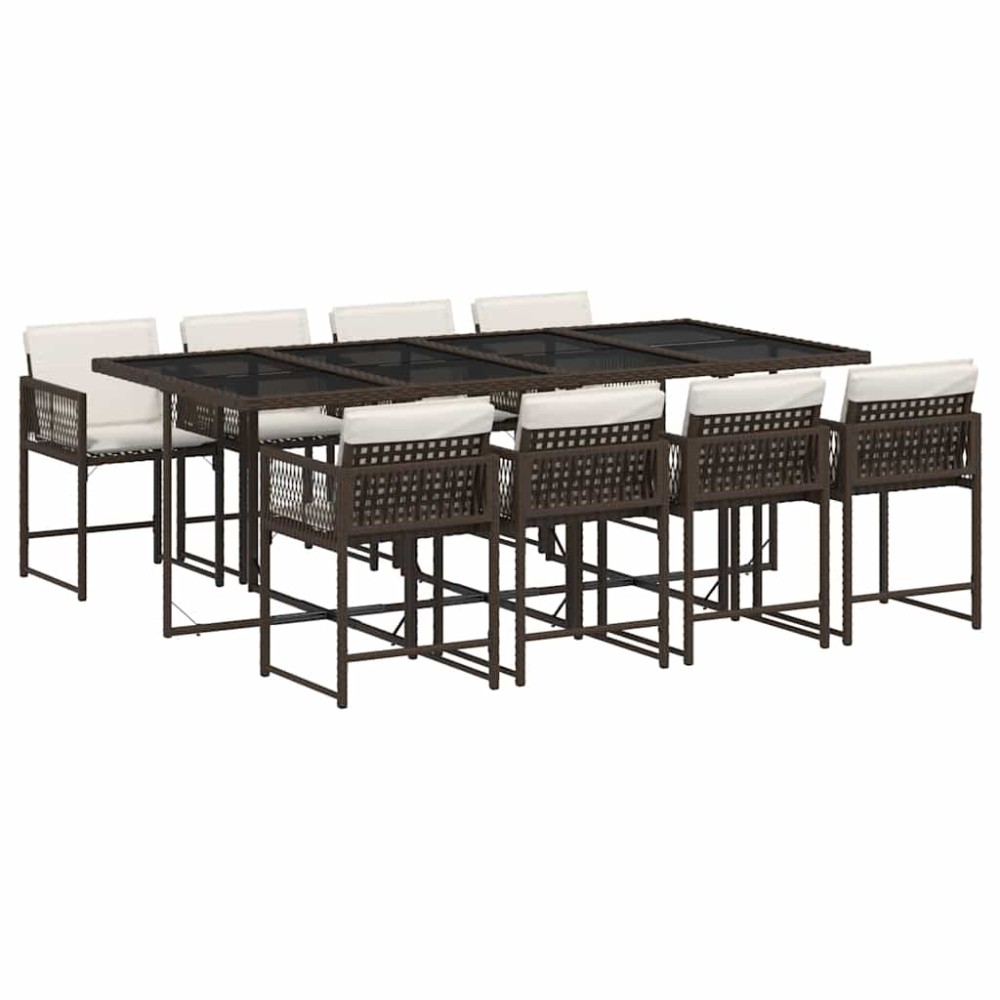 vidaXL Set mobilier de grădină cu perne, 9 piese, maro, poliratan