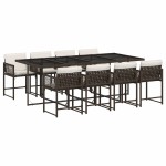 vidaXL Set mobilier de grădină cu perne, 9 piese, maro, poliratan