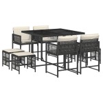 vidaXL Set mobilier de grădină cu perne, 9 piese, negru, poliratan vidaXL Set mobilier de grădină cu perne, 9 piese, negru, poliratan