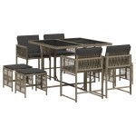 vidaXL Set mobilier grădină cu perne, 9 piese, gri, poliratan