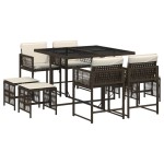vidaXL Set mobilier de grădină cu perne, 9 piese, maro, poliratan