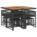 vidaXL Set mobilier de grădină cu perne, 9 piese, negru, poliratan