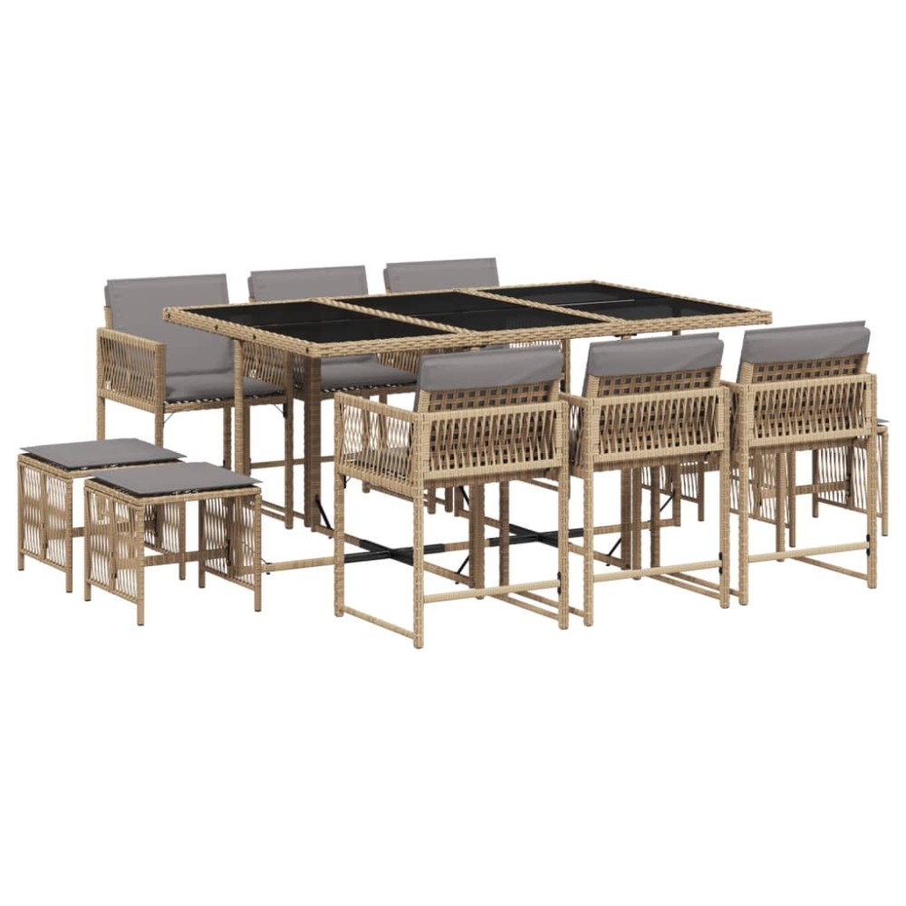 vidaXL Set mobilier grădină cu perne, 11 piese bej combinat poliratan