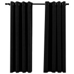 vidaXL Perdele opace, aspect pânză, ocheți, 2 buc., negru, 140x175 cm vidaXL Perdele opace, aspect pânză, ocheți, 2 buc., negru, 140x175 cm