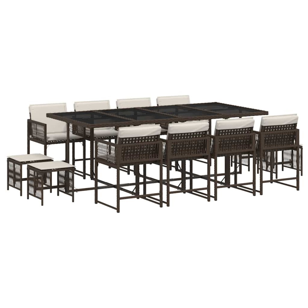 vidaXL Set mobilier de grădină, 13 piese, maro, cu perne, poliratan