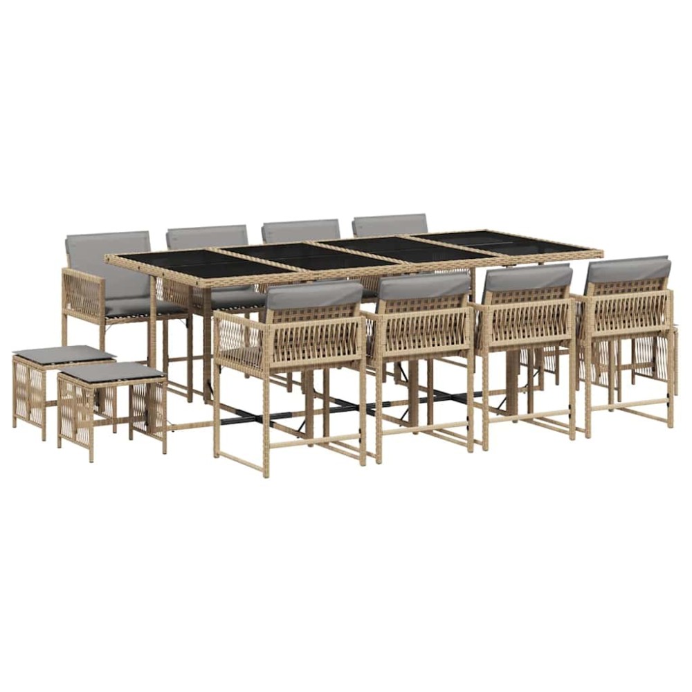 vidaXL Set mobilier grădină cu perne, 13 piese, bej combinat poliratan