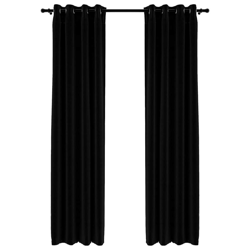 vidaXL Draperii opace, aspect in, cu ocheți, 2 buc., negru, 140x225 cm