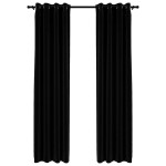 vidaXL Draperii opace, aspect in, cu ocheți, 2 buc., negru, 140x225 cm