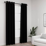 vidaXL Draperii opace, aspect in, cu ocheți, 2 buc., negru, 140x225 cm