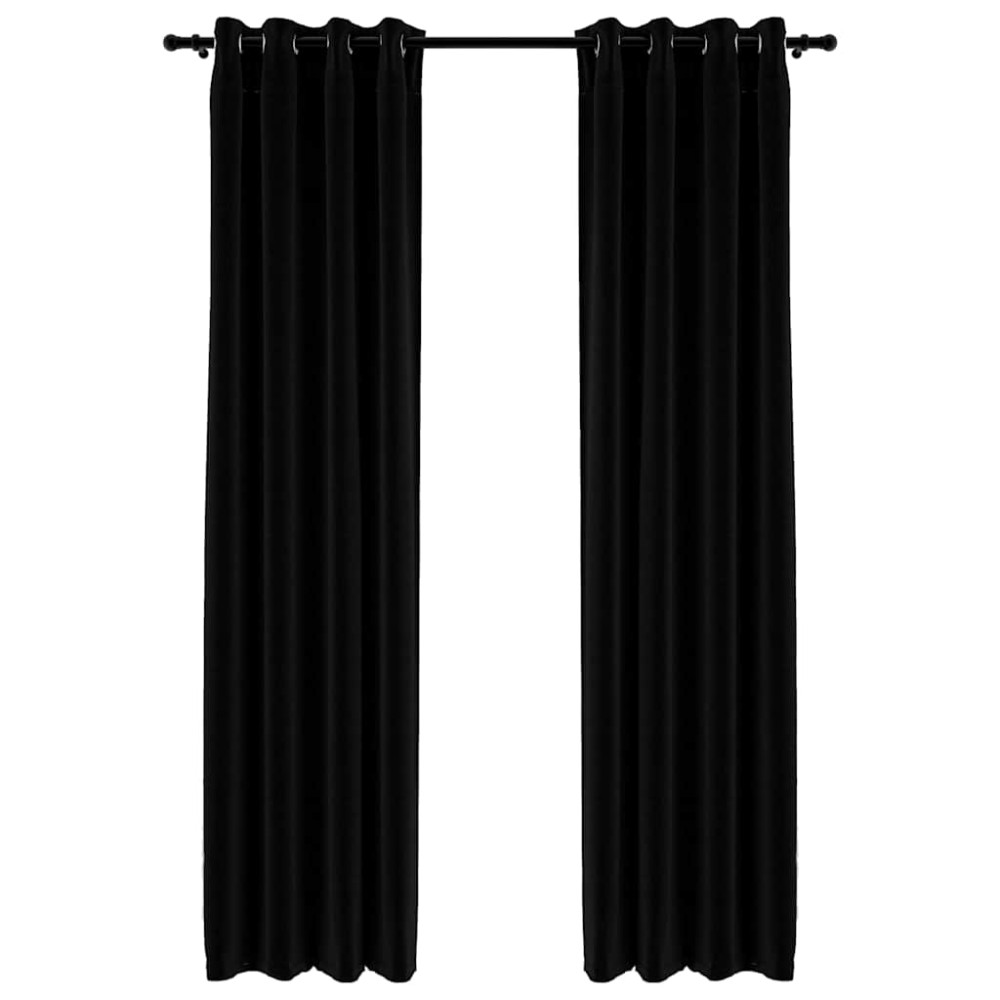 vidaXL Perdele opace, aspect pânză, ocheți, 2 buc., negru, 140x245 cm