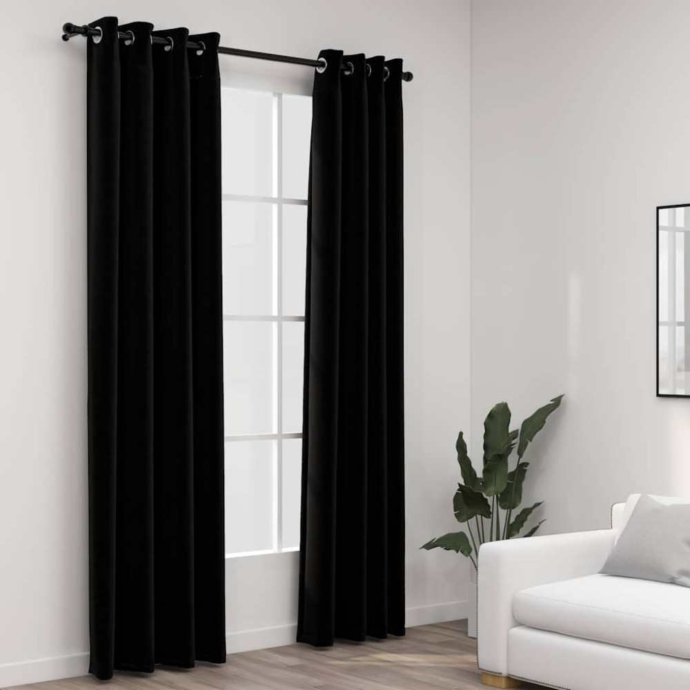 vidaXL Perdele opace, aspect pânză, ocheți, 2 buc., negru, 140x245 cm