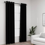 vidaXL Perdele opace, aspect pânză, ocheți, 2 buc., negru, 140x245 cm vidaXL Perdele opace, aspect pânză, ocheți, 2 buc., negru, 140x245 cm